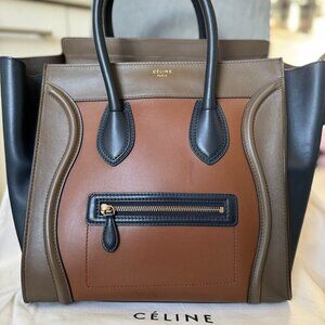 Authentic Celine Tricolor Calfskin Leather Mini Luggage Tote Bag